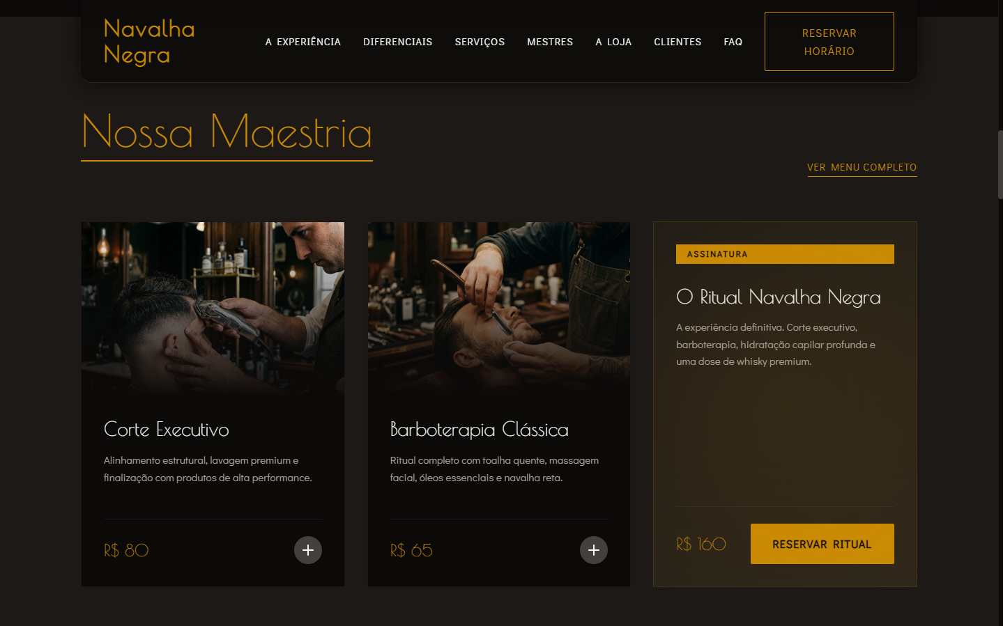 Landing page Navalha Negra — Barbearia Premium