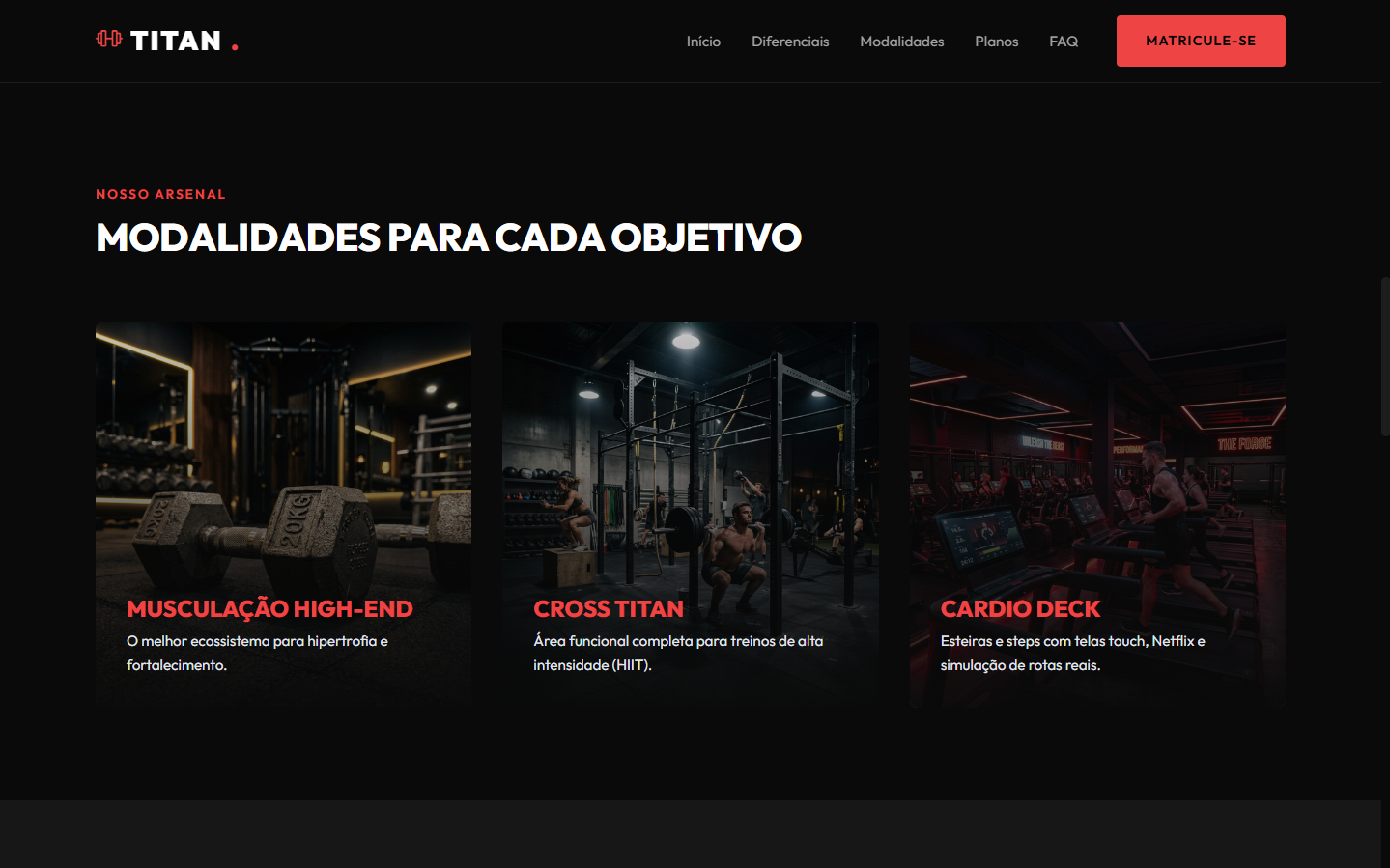 Landing page Titan Academia — Academia de Musculação